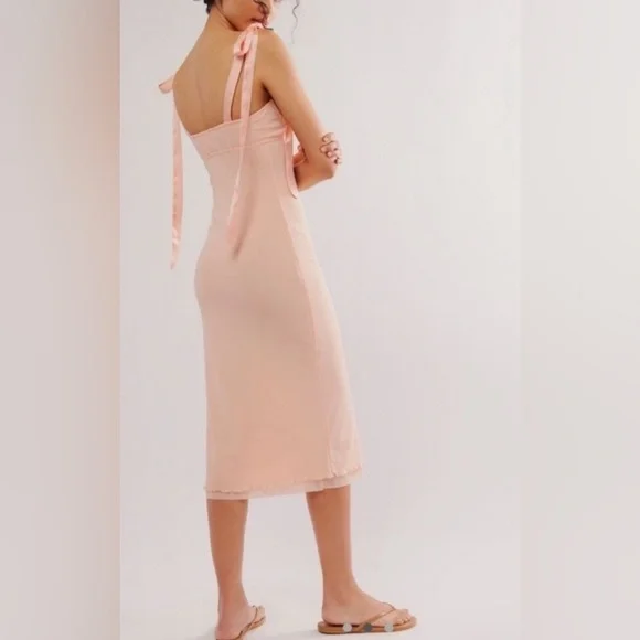 NWOT Free People Intimately, Got Glam Mesh Slip Dress, Large in Pink Salt - Picture 5 of 9